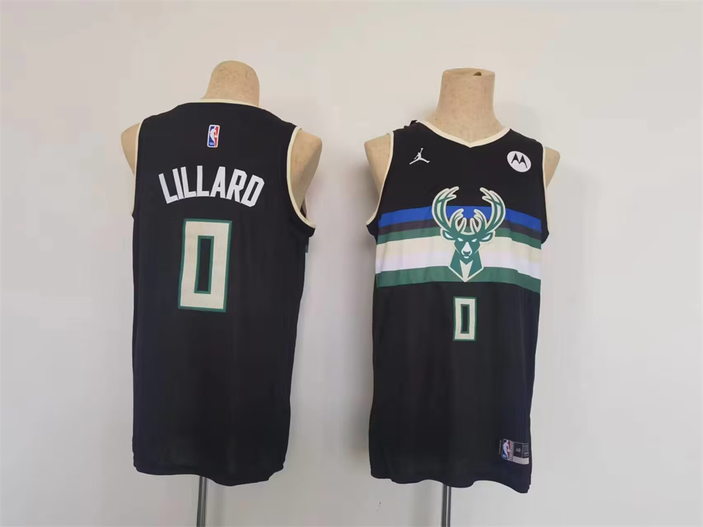 Men Milwaukee Bucks 0 Lillard Black Jordan Brand 2025 NBA Jersey